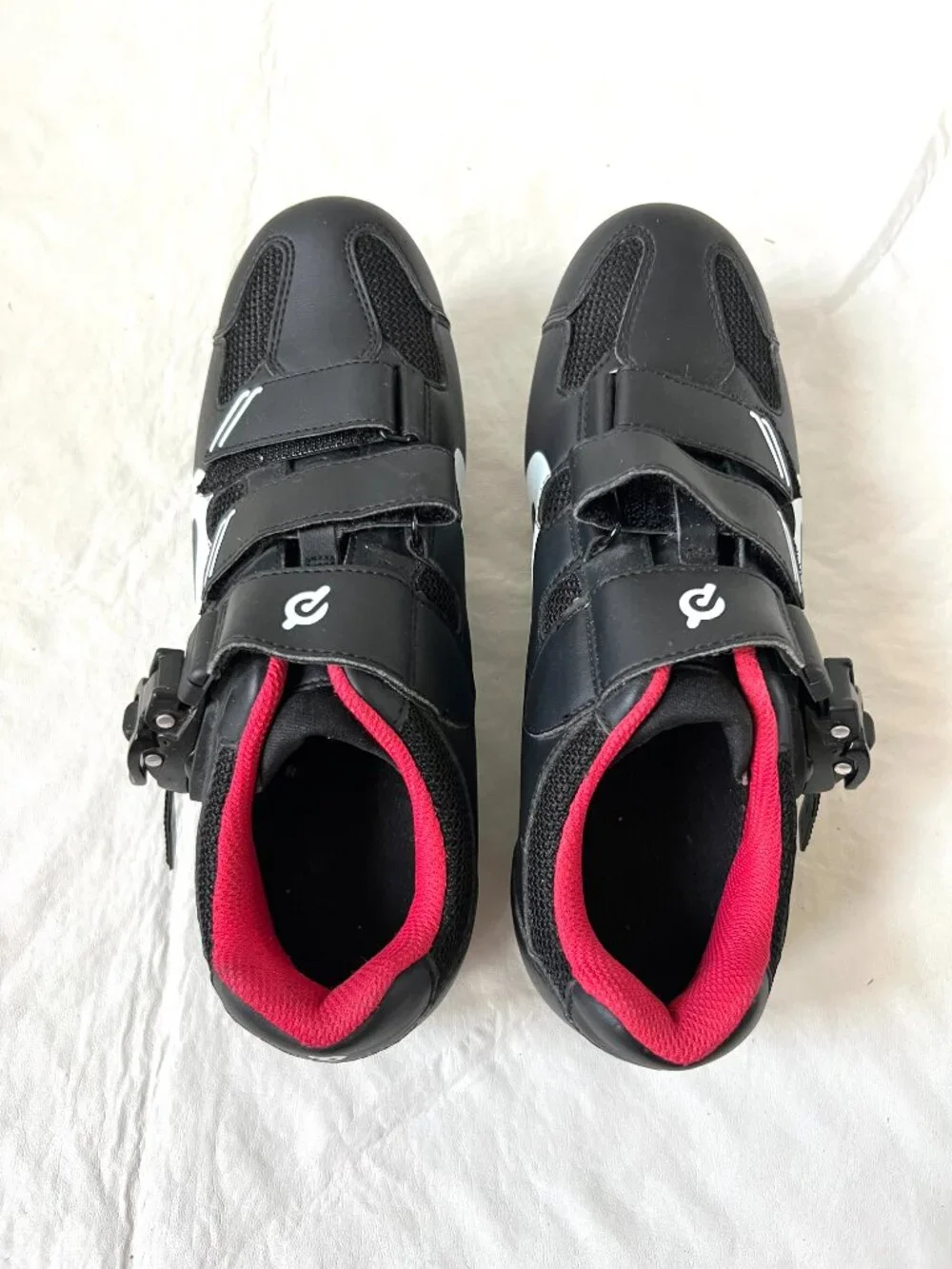 Peloton shoes cycling biking womens 9 40 black white 3 strap delta clip